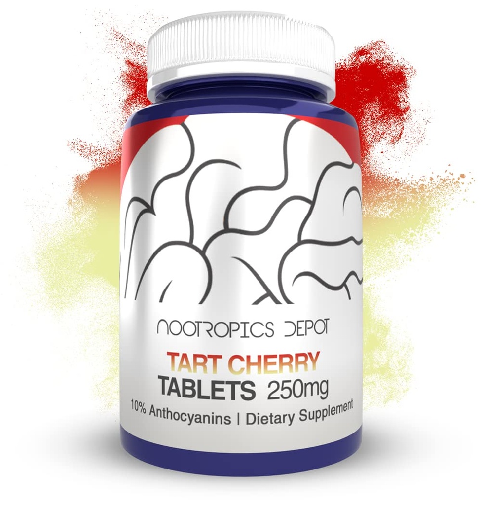 Nootropics Dépôt Tart Tablets d'extrait de cerise 250 mg 60 Count $ 10% Anthocyanines $ supporte l'oxydation équilibrée et les niveaux d'inflammation $ favorise la force physique et l'énergie