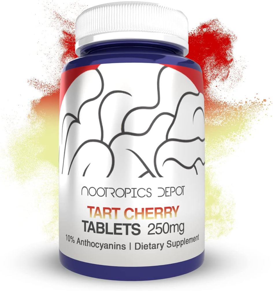 Nootropics Dépôt Tart Tablets d'extrait de cerise 250 mg 60 Count $ 10% Anthocyanines $ supporte l'oxydation équilibrée et les niveaux d'inflammation $ favorise la force physique et l'énergie
