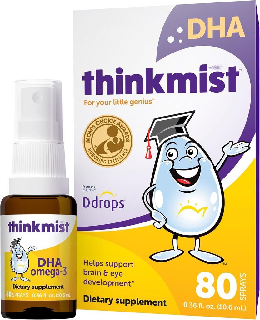 Des gouttes d'eau : les enfants penseurs DHA Omega-3, 80 sprays - Supplément quotidien Omega-3 liquide - soutient la santé de la fonction cérébrale / la vision. Pas de gommes sucrées, non OGM