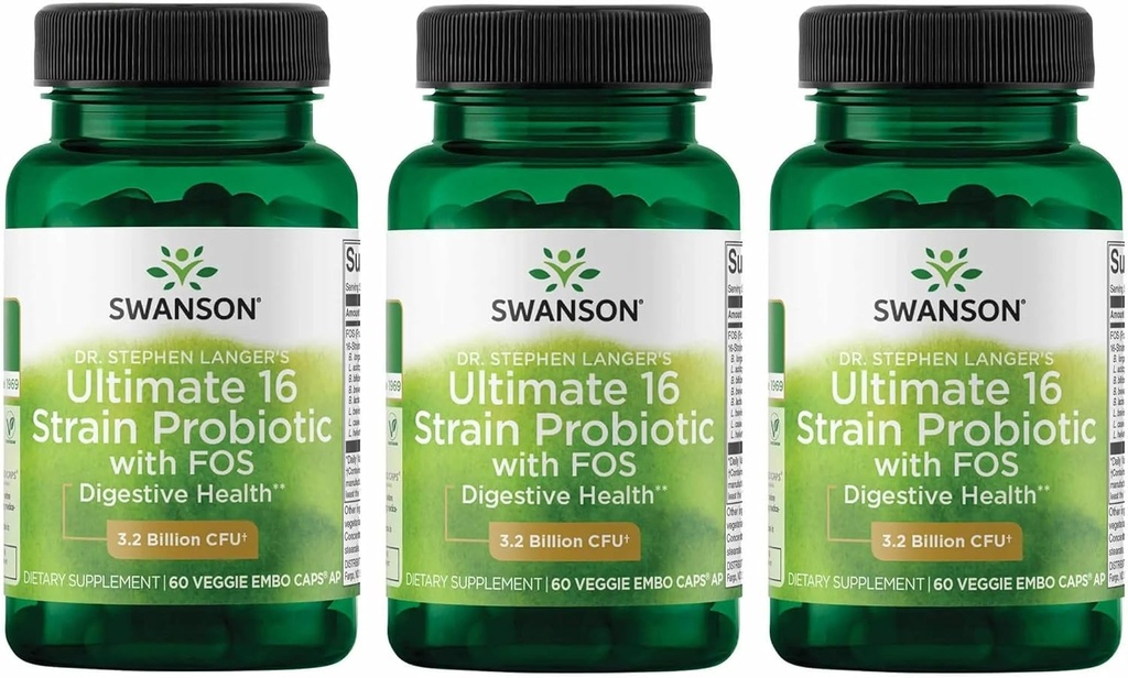 Swanson Formule du Dr Stephen Langer - Probiotique naturel avec FOS prébiotique - Supplément 16-Strain favorisant le soutien digestif w/ 3.2 Million CFU par gélule - (60 Capsules de Veggie) 3 Pack
