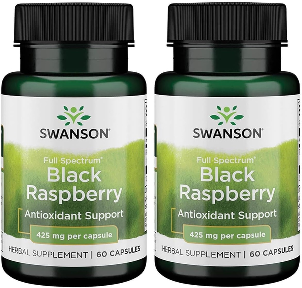 Swanson Black Raspberry - Herbal Supplement Promoting Overall Wellness Support - Natural Source of Flavonoids & Vitamin C - (60 Capsules, 425mg Each) (2 Pack)