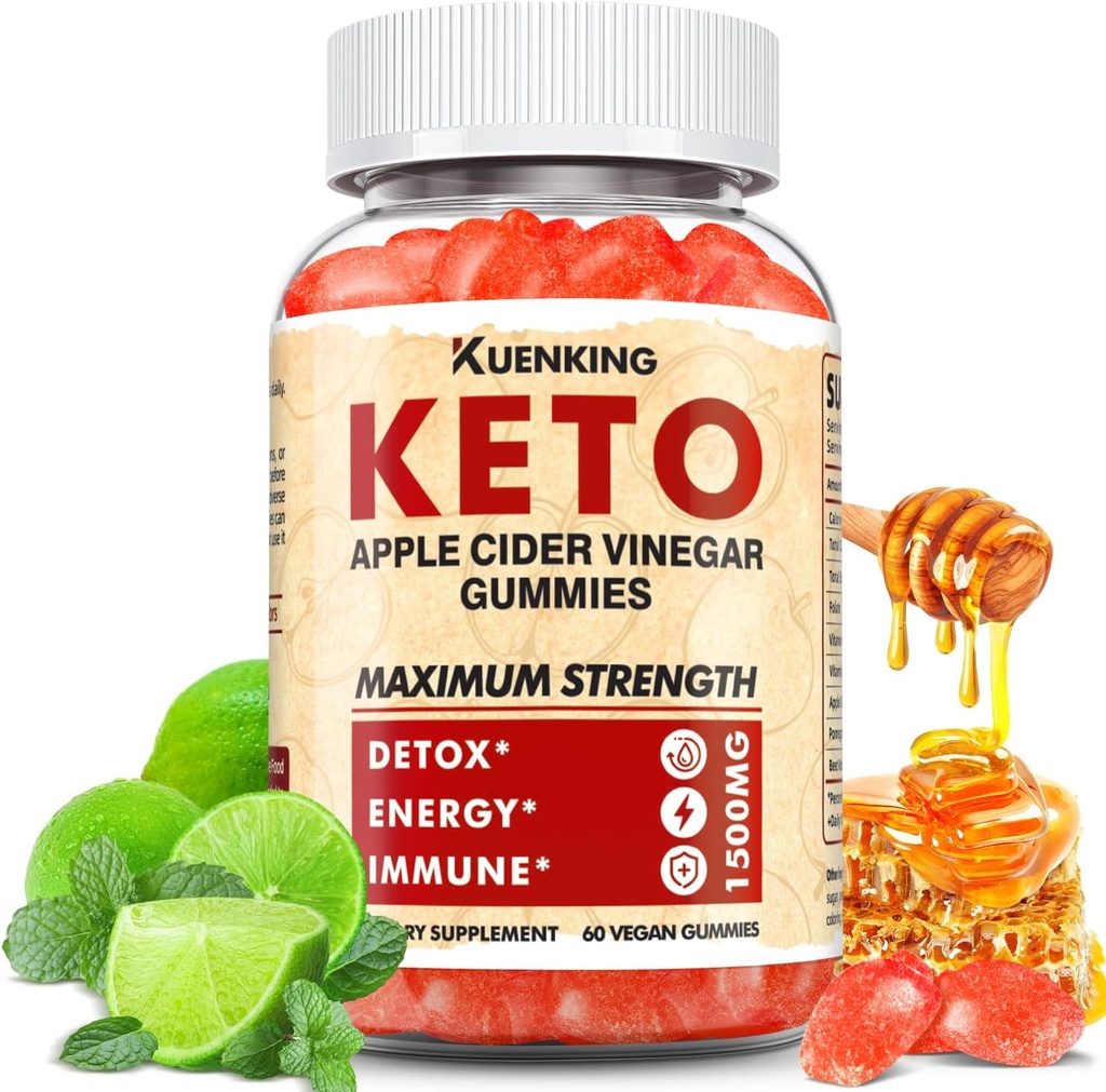 Keto ACV Gummies Formule avancée, Gommies de vinaigre de cidre de pomme Formulé avec Poudre de jus de betterave de grenade B12, 1500MG Vegan Non OGM 56 Gummys