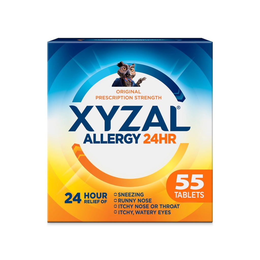 Xyzal 24 heures médicament antiallergique, dosage d'origine Antihistamine, Levocetirizine Dichlorure Comprimés 5 mg, 55 Nombre
