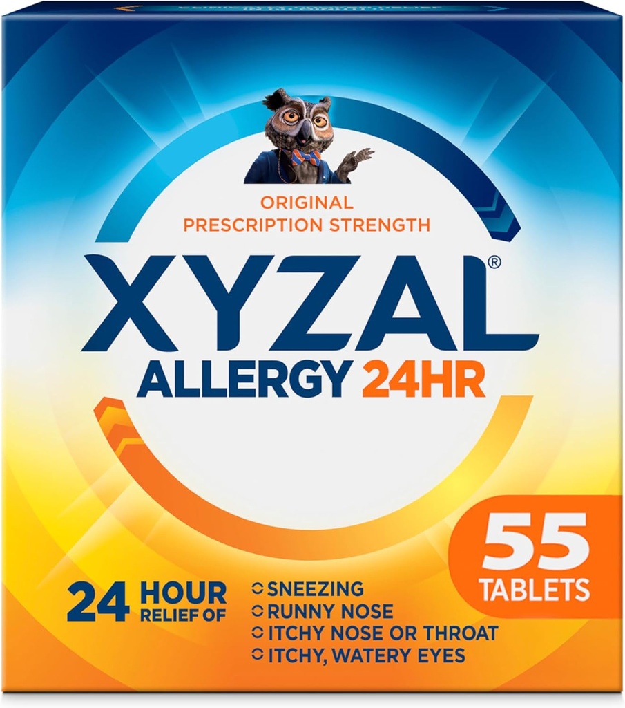 Xyzal 24 heures médicament antiallergique, dosage d'origine Antihistamine, Levocetirizine Dichlorure Comprimés 5 mg, 55 Nombre