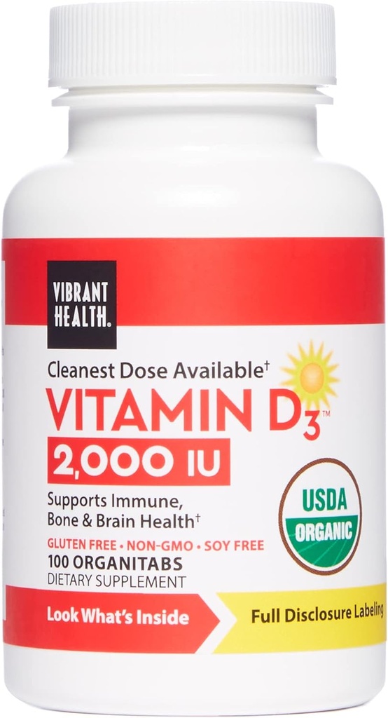 Santé vive, vitamine D3 2000 UI, soutient la santé immunitaire, osseuse et cérébrale, 100 capsules