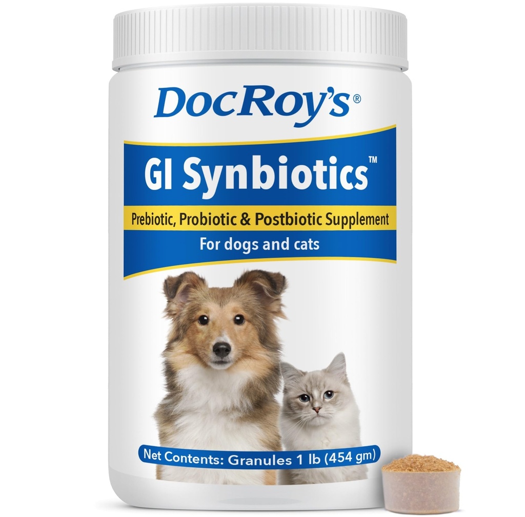 Doc Roys GIG Synbiotiques Granules probiotiques et prébiotiques pour chiens et chats – Supplément de santé digestif et immunitaire avec cultures vivantes, BgMOS et bêta Glucans – Arôme de poulet – 454g Granules