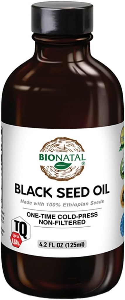 BioNatal Ethiopian Black Seed Oil 4.2oz Glass– Cold Pressed Nigella Sativa Producing Black Cumin Seed Oil, Unrefined & Non-Filtered, High TQ Up to 4.64% – Supports Immune System, Digestion & Joints