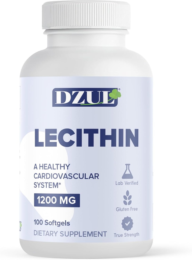 Lécithine de soja de DZUL Pharma 1200 mg / 100 softgels/haute puissance, sans gluten et vérifié en laboratoire