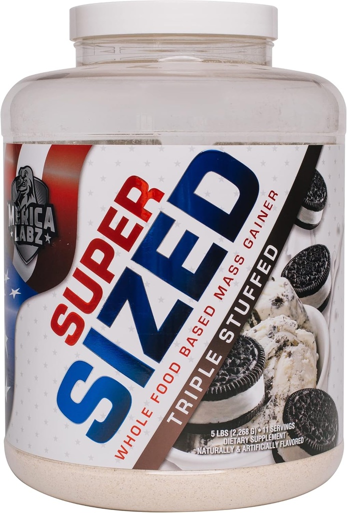 «Merica Labz Super Sized Whole Food based Mass Gainer avec 46g de protéines, comprend des enyzmes digestifs pour la digestion facile, 5 lbs (Triple Stuffed)