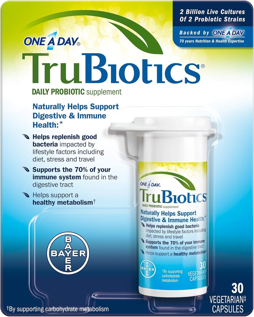 TruBiotics Daily Probiotics 30 Capsules - Sans gluten, sans soja Digestion + Supplément de soutien de santé immunitaire pour les hommes et les femmes (Pack de 3)