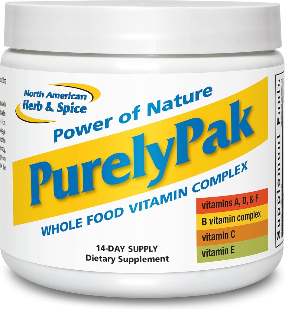 NORTH AMERICAN HERB & SPICE Pak purly - Plan de supplément de vitamines alimentaires entières - Complexe vitamine A, B, C, D, E et Omega 3-6-9 - Facilement absorbant - Non-OGM - Approvisionnement de 14 jours