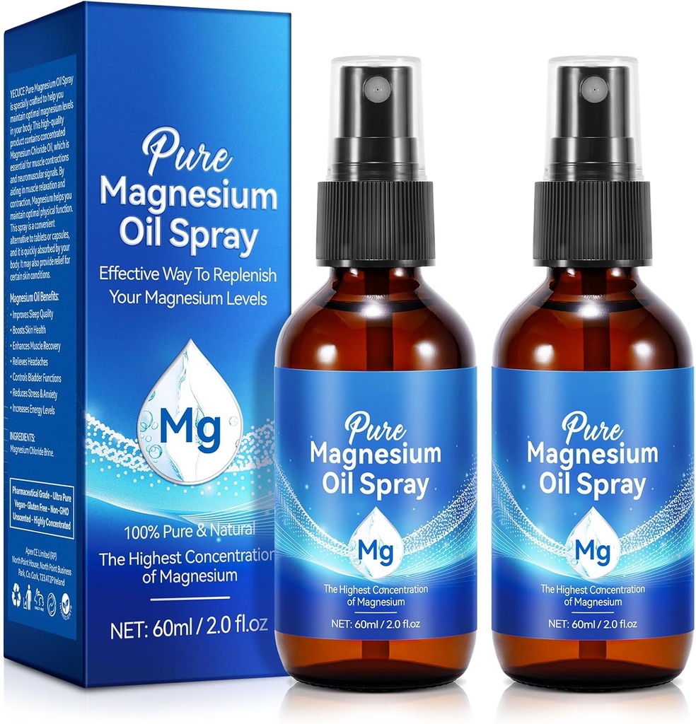 Spray à l'huile de magnésium pur, 100% Spray à l'huile de magnésium biologique pure et naturelle, facile à utiliser(4 Fl.Oz Set)