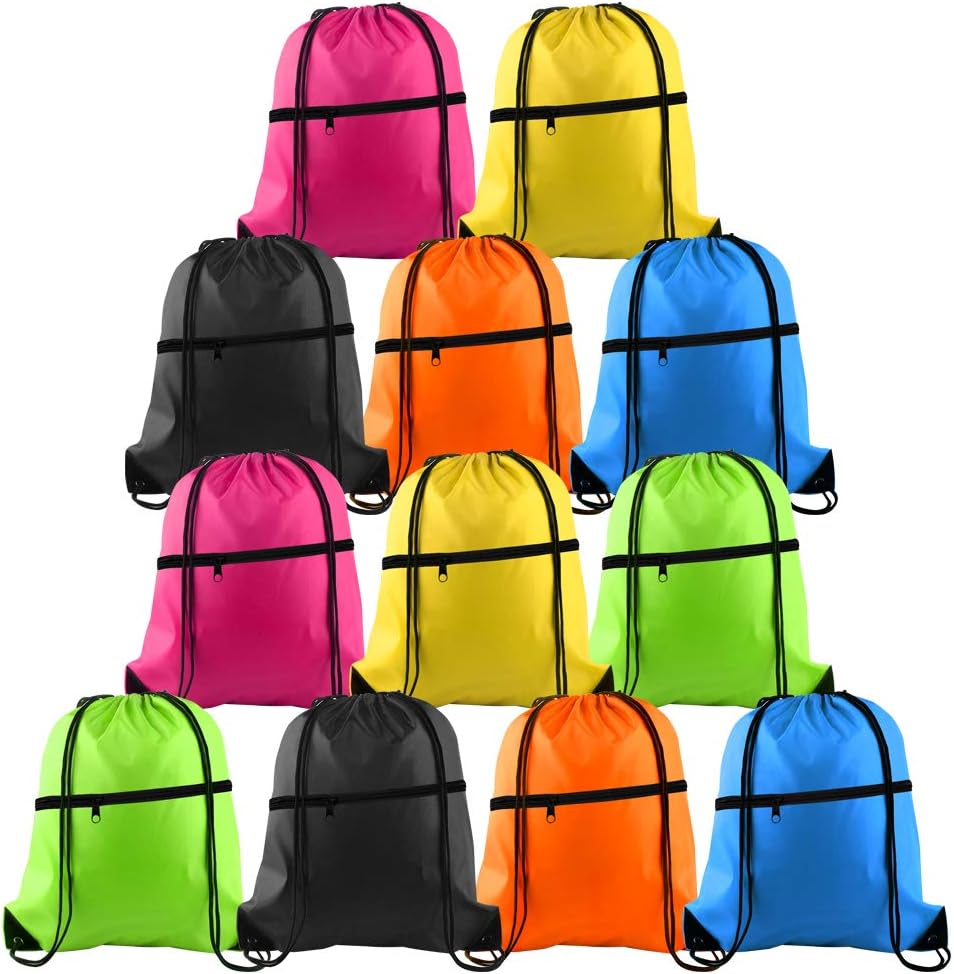 KUUQA 12Pcs Sac à cordes de sport Sac à dos à cordes sac à main en vrac avec fermeture éclair pour l'école Yoga Sport Gym Voyage