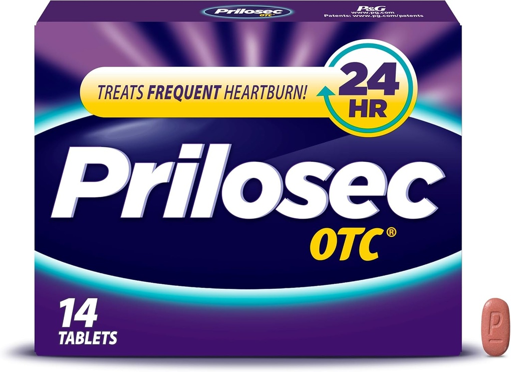 Prilosec OTC, Omeprazole Retardé la libération 20mg, Réducteur acide, traite les brûlures d'estomac fréquentes pour 24 heures de soulagement, toute la journée, toute la nuit*, Médecine des brûlures d'estomac, 20mg, 14 comprimés