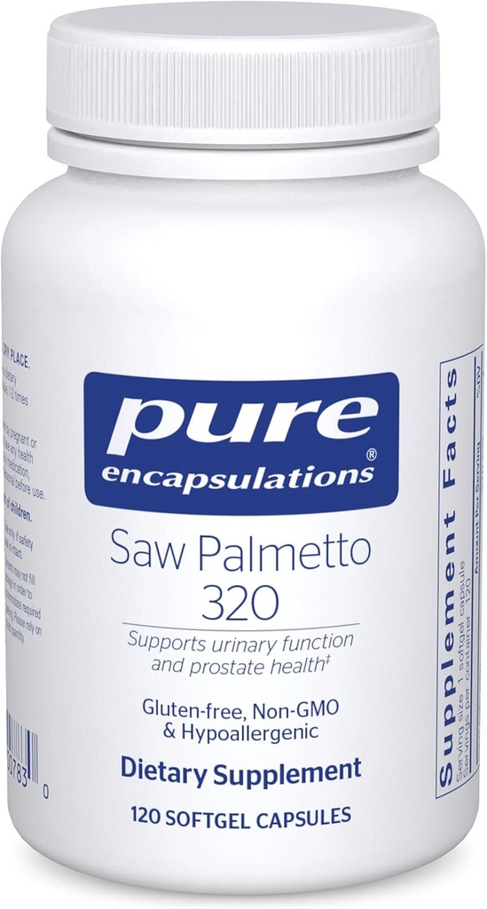Encapsulations pures Palmetto de scie 320 - Acides gras et autres nutriments essentiels pour soutenir le métabolisme et la fonction urinaire - avec extrait de Palmetto de scie - 120 Capsules Softgel