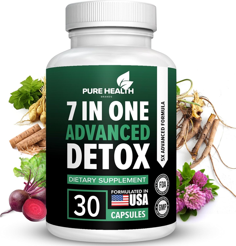 Formule avancée 7-en-ONE d'extra-force rapide - nettoyage complet du corps - nettoyage de détox et du foie - réparation de détox et du foie, tous les détachants de toxines naturelles, un soutien nettoyant sain pour le foie (30 capsules)