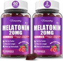Mélatonine Gommies 20mg pour les adultes - Fort maximum Mélatonine Gommies avec L-Theanine, Magnésium, Omega-3, MSM, D3 & Zinc - Non-Habit Former, Vegan, Non-OGM, Natural Mixed Berry Flavor