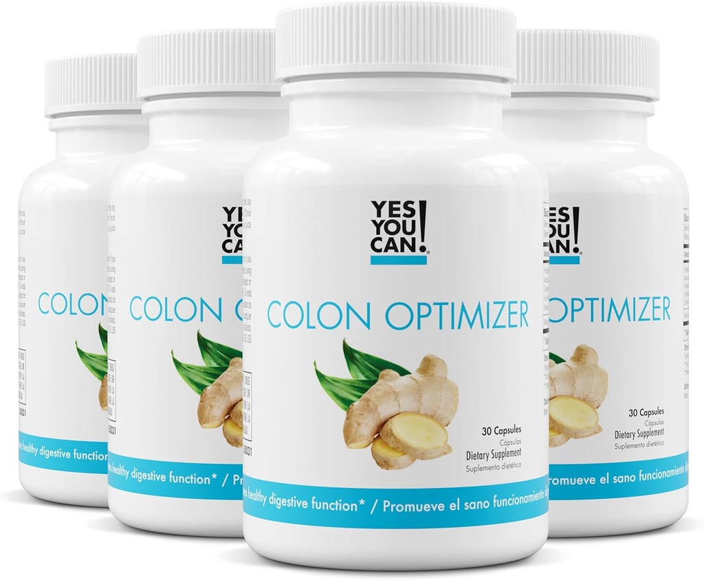 Oui, vous pouvez ! Probiotiques Colon Optimizer Supplément - Gut Health and Stomach Supplément pour les hommes et les femmes, Probiotiques biologiques avec gingembre et menthe poivrée pour la santé digestive, 30 Capsules - 4 Pack