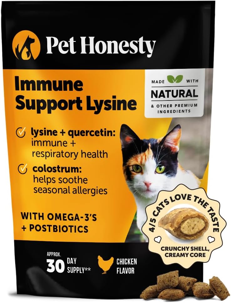 Cat Imune Support Lysine – Allergy Relief & Immune Health Supplement pour les chats avec L-Lysine, Colostrum, Quercetin et Omega-3 – Apaisant Éternuement, Runny Nez et Chinchy Skin Chicken, 30 jours d'approvisionnement