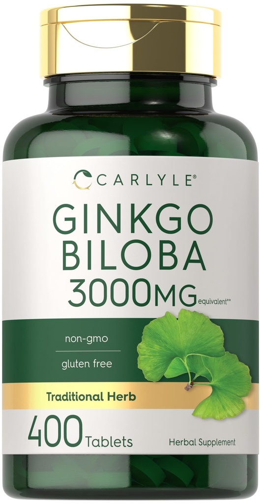 Carlyle Ginkgo Biloba 3000mg , 400 comprimés , Supplément à base de plantes sans gluten
