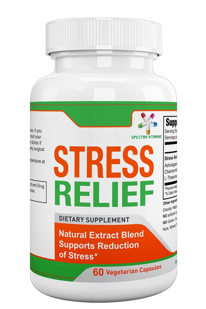 Stress Relief for Adults, Natural Stress Supplement with Ashwagandha and Herbal Formula, Focus and Energy Supplement to Relax and Calm, 60 Capsules
