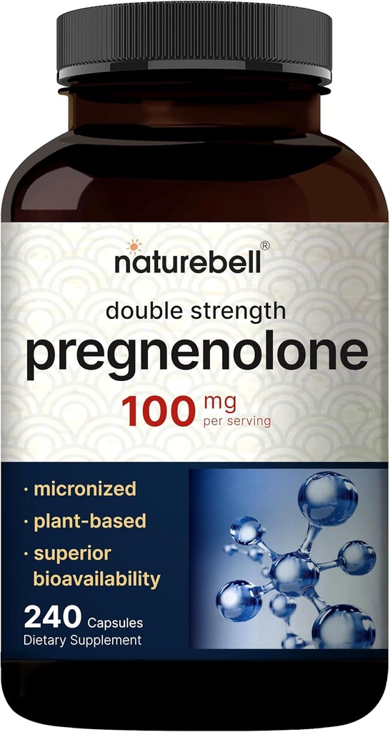 Pregnénolone 100mg, 240 Capsules 99% Pureté, Grade Micronisé pour Absorption Supérieure, Basé sur les plantes – Précurseur naturel, cerveau et supplément santé immunitaire – Non-OGM, Sans soja