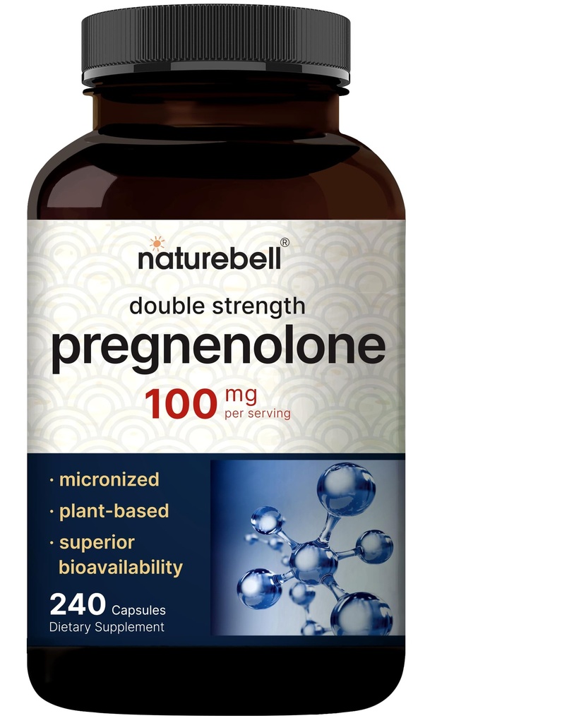 Pregnénolone 100mg, 240 Capsules 99% Pureté, Grade Micronisé pour Absorption Supérieure, Basé sur les plantes – Précurseur naturel, cerveau et supplément santé immunitaire – Non-OGM, Sans soja