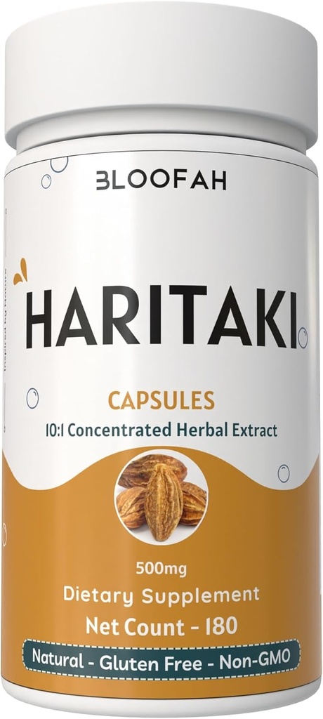 Haritaki Capsules de fruits 500mg=10:1 Extrait de poudre naturelle Haritaki (Terminalia chebula)=Non-OGM, supplément à base de plantes sans gluten= Capsules pratiques pour le bien-être (180 Nombre (paquet de 1))