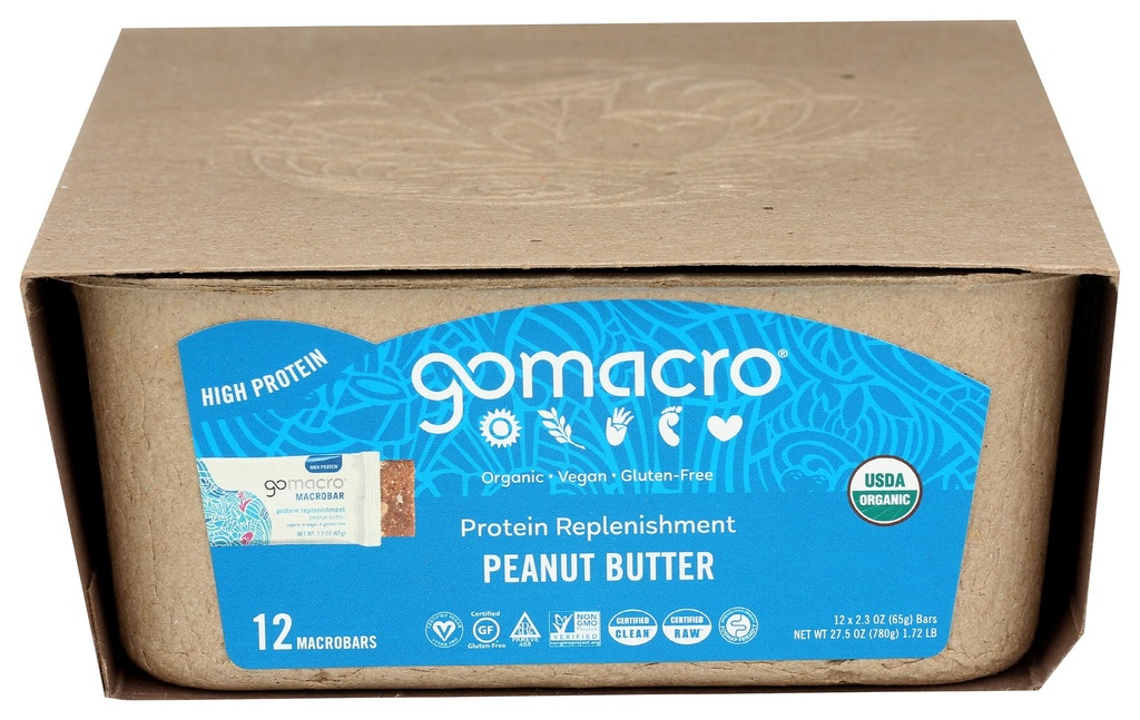GoMacro Macro Barre de protéines végétales biologiques, beurre d'arachide, 2,3 barres d'once (paquet de 12)