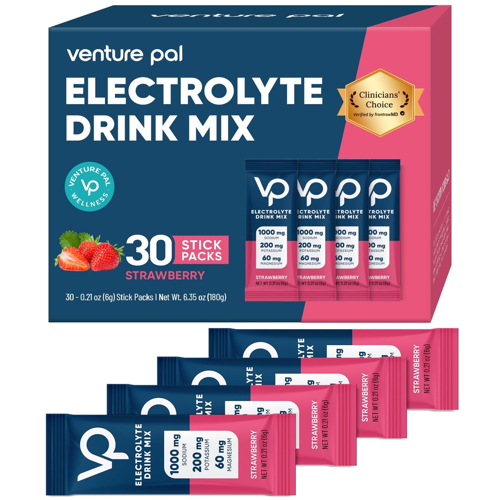 Venture Pal haute teneur en sucre sans électrolytes en poudre - Packs d'hydratation avec vitamine, sodium et potassium