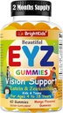 BrightKids Gummies pour la santé des yeux pour les enfants et les adolescents – Lutein & Zeaxanthin Vision Support – Vitamines pour les yeux végétaliens, non OGM pour le temps d'écran – Saveur de mangue délicieuse – 60 Gummies