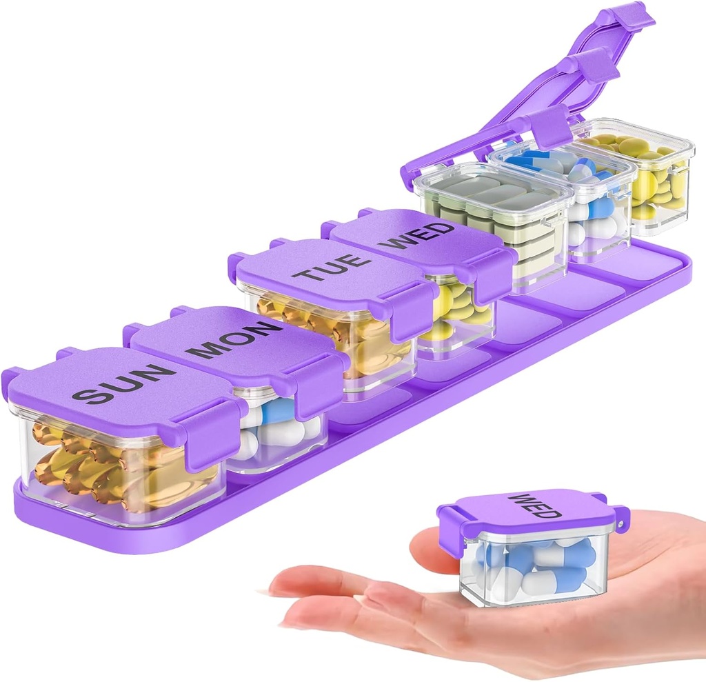Extra Large Organisateur de pilules hebdomadaires - Imperméable boîte à pilules de 7 jours, étui de vitamines et suppléments portatifs, facile à ouvrir, idéal pour les voyages et la gestion quotidienne des médicaments