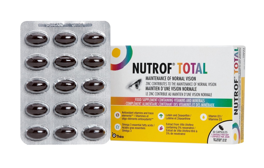 Nutrof Total Capsules – Supplément santé oculaire avec lutéine, zéaxanthine, oméga 3, et antioxydants