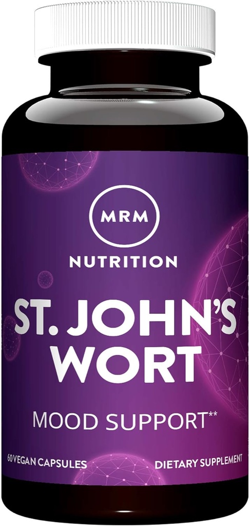 MRM Nutrition St. John="s Wort=" 0,3% Hypericine 450mg=" Mood + Well-Being Support=" Sans gluten + Vegan=" 60 Capsules