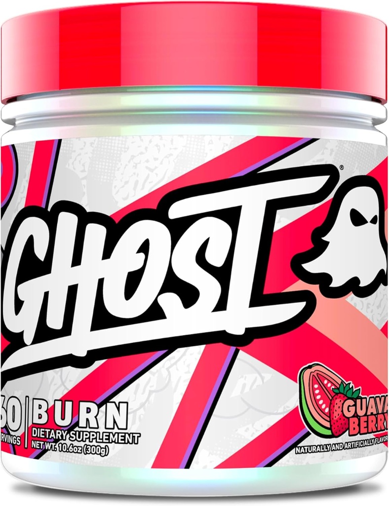 GHOST Burn Weight Management Powder, Guava Berry (60 portions) - Supplément de soutien au métabolisme et à l'énergie pour les hommes et les femmes - Caféine naturelle, L-Carnitine et L-Tyrosine - Gluten, Soy et sans sucre, végétalien