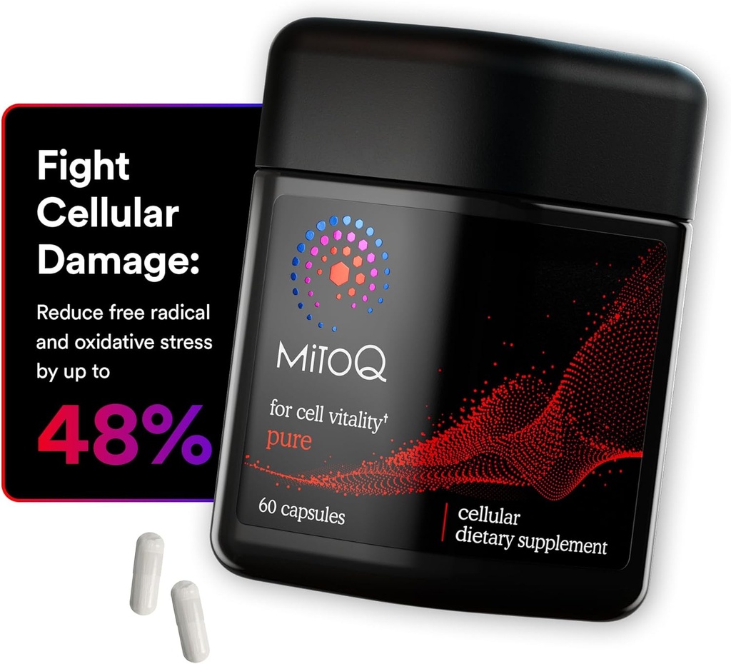 MitoQ Pure Advanced Mitochondria Supplement Superior Biodisponibilité to CoQ10. Réduit les dommages radicaux gratuits pour le vieillissement en santé, le métabolisme, la santé cardiaque, l'énergie, la force et la mobilité