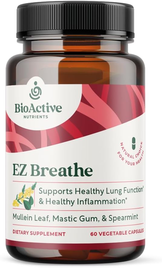 NUTRIENTS BIOACTIFS EZ Breathe - 60 Capsules - Supplément Muellein Leaf, Bromelain et Spearmint - Soutient la santé globale