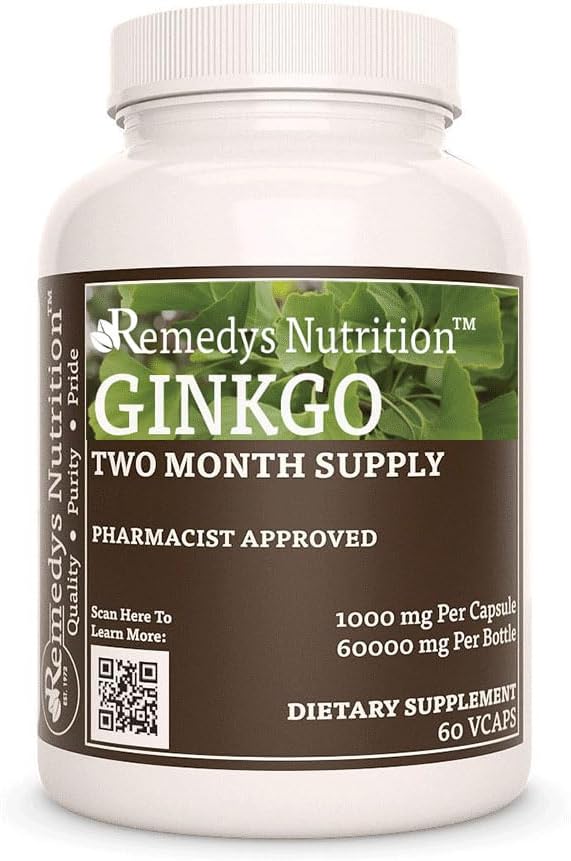 La nutrition de Remedy Ginkgo Biloba, 1000 mg, 60 Capsules végétaliennes Complément alimentaire à base de plantes