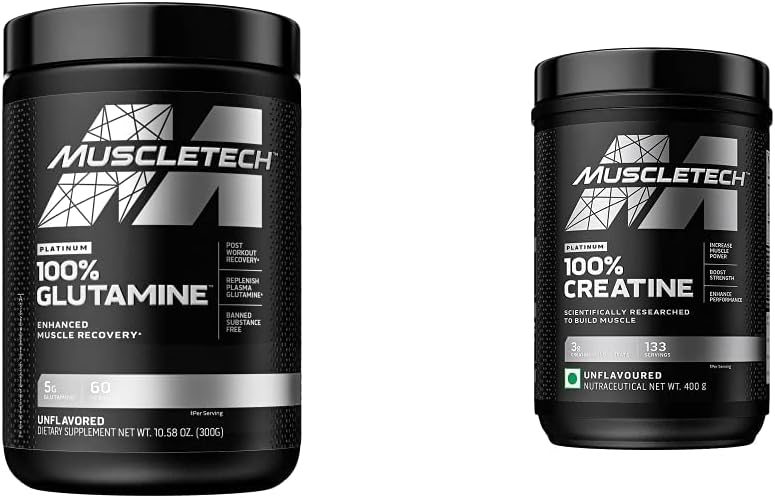 MuscleTech Creatine Poudre monohydratée Platine Pure Micronised Muscle Recovery + Builder & owder 100% Pure L Glutamine Poudre