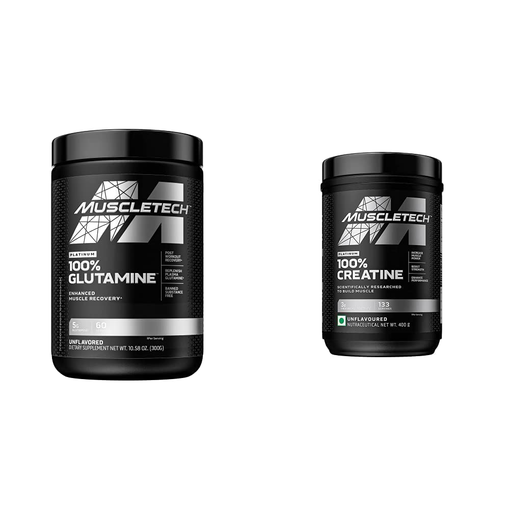 MuscleTech Creatine Poudre monohydratée Platine Pure Micronised Muscle Recovery + Builder & owder 100% Pure L Glutamine Poudre