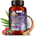 Beauty & Brain Power, Extra Strength + Triple Action Cerveau Supplément, Vitamines de la peau pour la beauté sans défaut, Beauté & Brain Health Suppléments pour adultes, 60 Capsules végétariennes