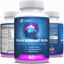 Cerveau Support Plus Supplément Cerveau pour mémoire et focus, Nootropics pour concentration et clarté mentale, Vitamines cérébrales B1, B6, B12, Phosphatidylsérine, 1000mg, 60 Capsules, Fabriqué aux États-Unis.