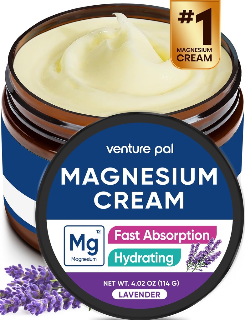 Venture Pal Topical Magnesium Cream, Fast-Absorbing Magnesium Moisturizing Lotion with Coconut Oil, Shea Butter & Hyaluronic Acid, Suitable for Kids