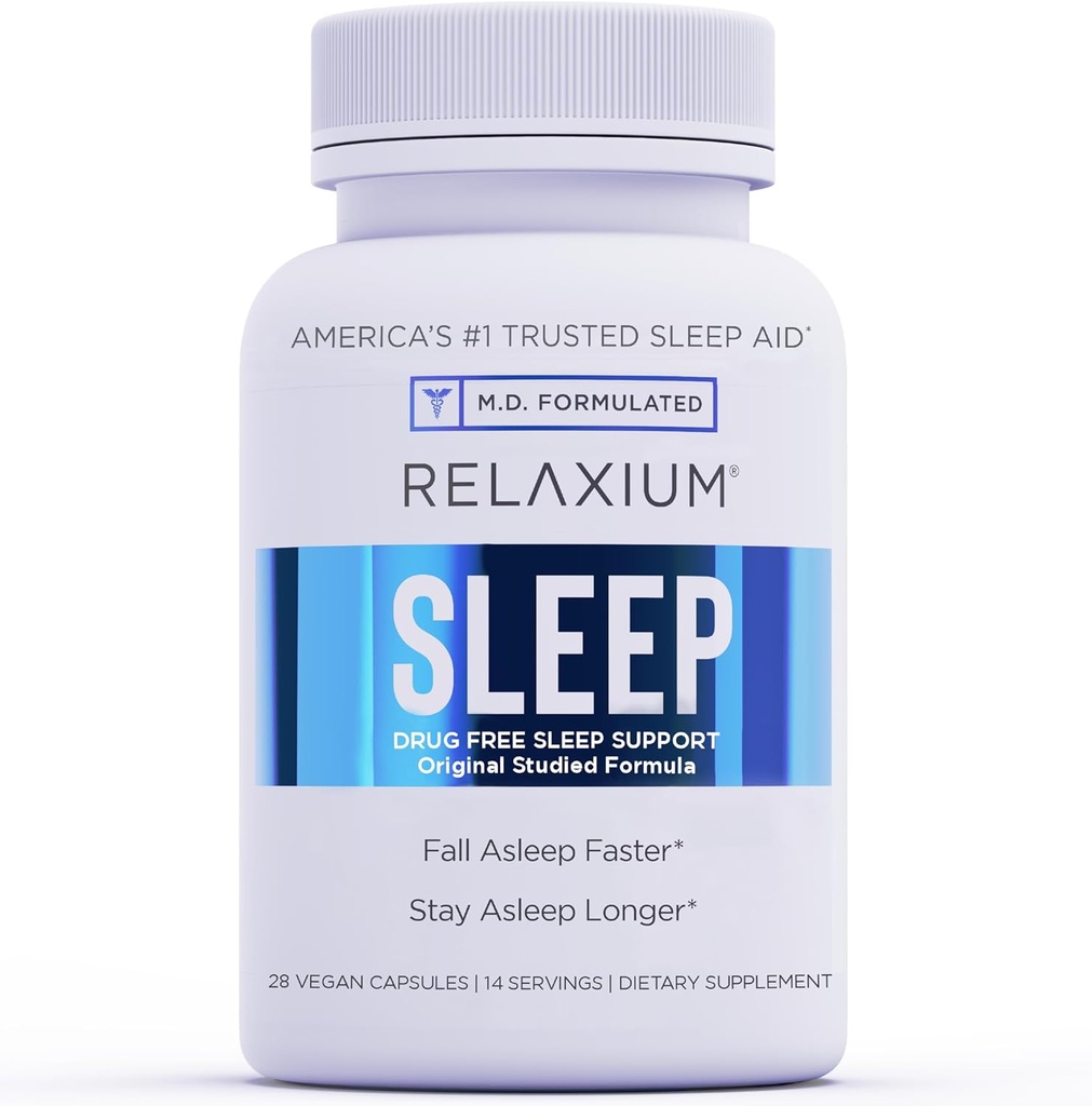 Relaxium Sleep Aid, 14-Day Supply, Non-Habit Forming, Dietary Supplement for Better Sleep, Drug-Free, Stress Relief, with Magnesium, Melatonin, GABA, Chamomile, Made in USA (28 Vegan Capsules)