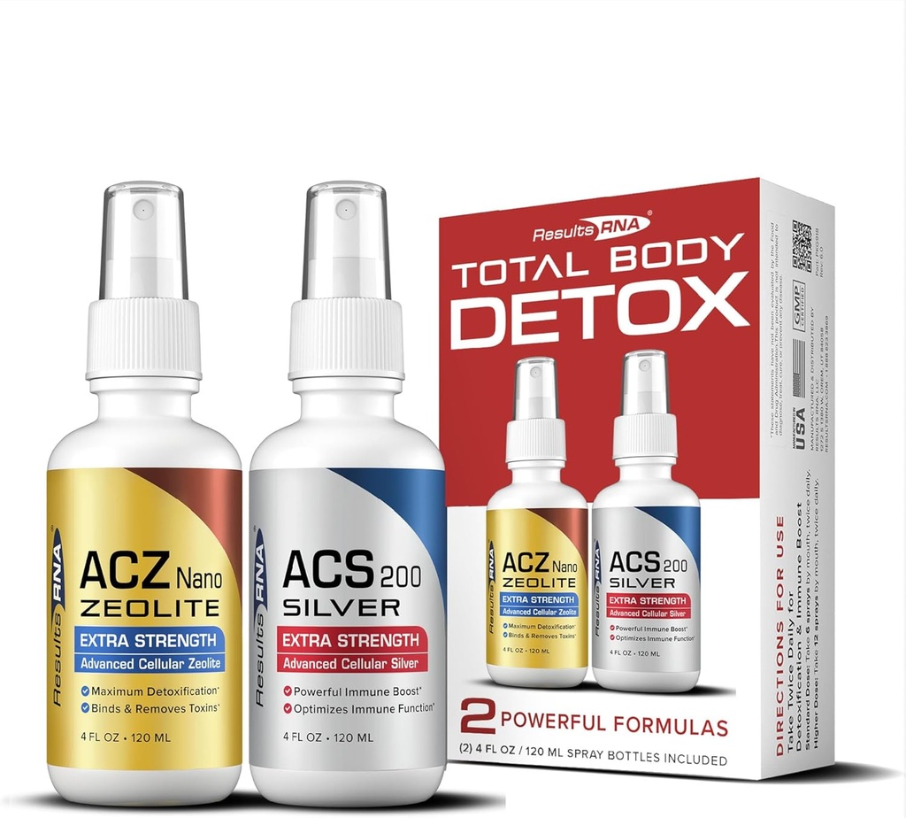 Results RNA – Total Body Detox Extra Strength System – ACS 200 Silver & ACZ Nano Zeolite help to Detoxify & Boost Immunity (4 oz - 60 day)