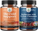 Ensemble de complexe de soutien à base de plantes thyroïdiennes - Potent Kelp Iodine Supplément pour l'équilibre hormonal et l'équilibre Berberine Plus 1200mg Par complexe de service - Berberine antioxydante avec Ceylan Cannelle