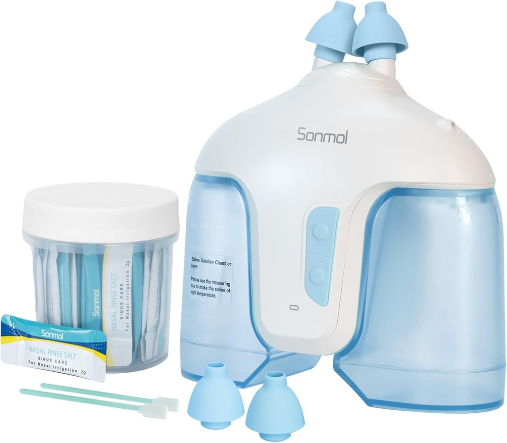 Système d'irrigation nasale avec 50 paquets de sel (bleu), machine à rincer Sinus, Nettoyeur de nez pour Sinus Adulte, Machine à rincer Nasal