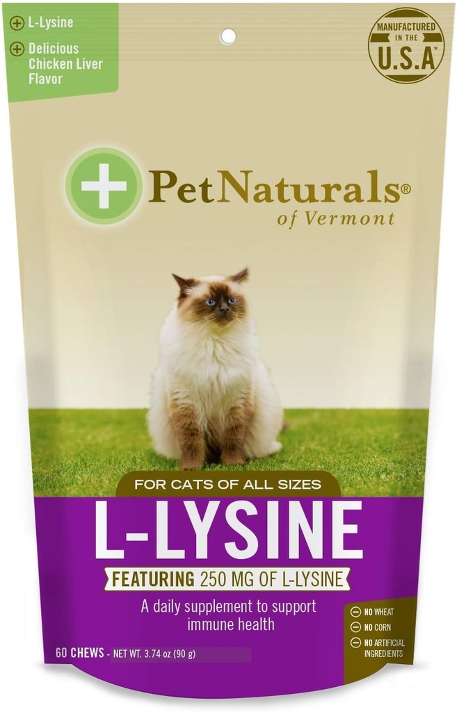 Animaux de compagnie naturels du Vermont L-Lysine 60 Chews en forme de fun pour chats - 3 pack