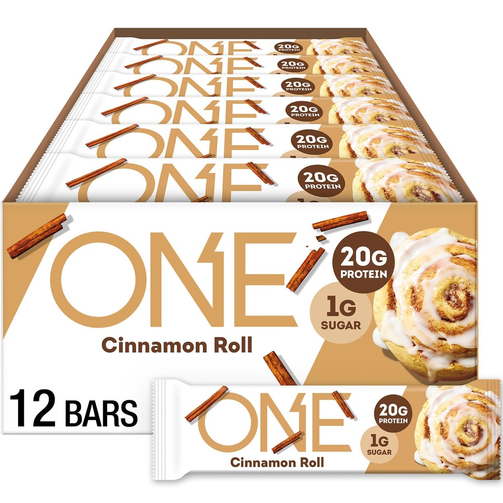 ONE Protein Bars, Cinnamon Roll, Gluten Free with 20g Protein and 1g Sugar, Pantry Staples, 2.12 oz (12 Count), Packaging May Vary