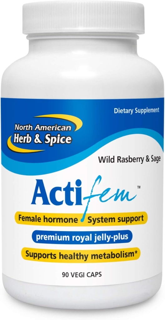 NORTH AMERICAN HERB & SPICE ActiFEM - 90 capsules - soutient l'équilibre hormonal pour les femmes, le métabolisme et l'humeur - Royal Jelly, Wild Atlantic Kelp, Fennel - Non-OGM - 90 portions totales